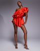 The Dolls House Circa The Dolls House Circa Liliana asymmetric ruffle satin romper in red - 2