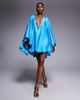 The Dolls House Circa The Dolls House Circa Lorena volume sleeve plunge satin mini dress in turquoise blue - 1