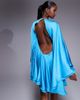 The Dolls House Circa The Dolls House Circa Lorena volume sleeve plunge satin mini dress in turquoise blue - 2
