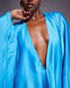 The Dolls House Circa The Dolls House Circa Lorena volume sleeve plunge satin mini dress in turquoise blue - 3