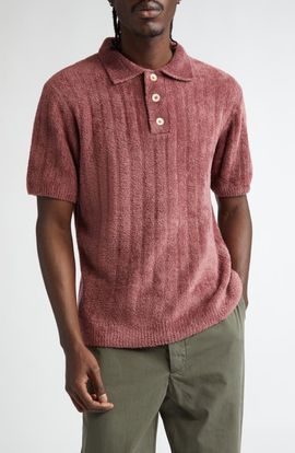 The Elder Statesman The Elder Statesman Chenille Rib Polo Sweater