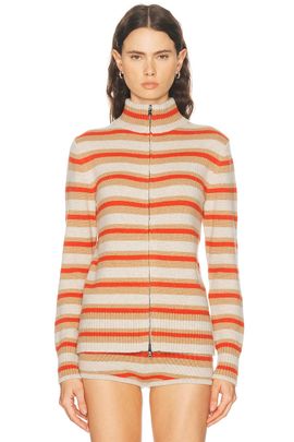 The Elder Statesman The Elder Statesman Hallie Stripe Zip Cardigan