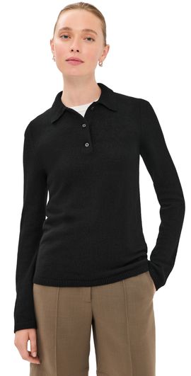 The Elder Statesman The Elder Statesman Laurel Cashmere Polo Sweater Black