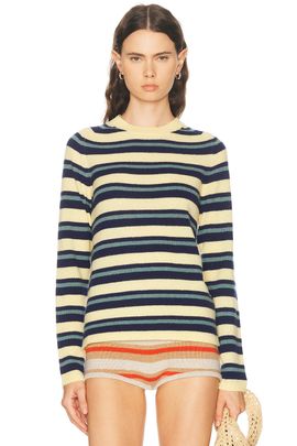 The Elder Statesman The Elder Statesman Laurel Stripe Crew Sweater