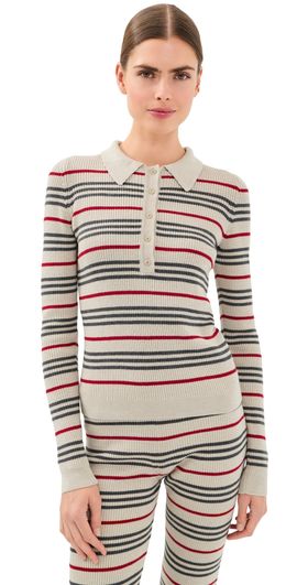 The Elder Statesman The Elder Statesman Libeccio Stripe Polo Ecru/Red/Stone