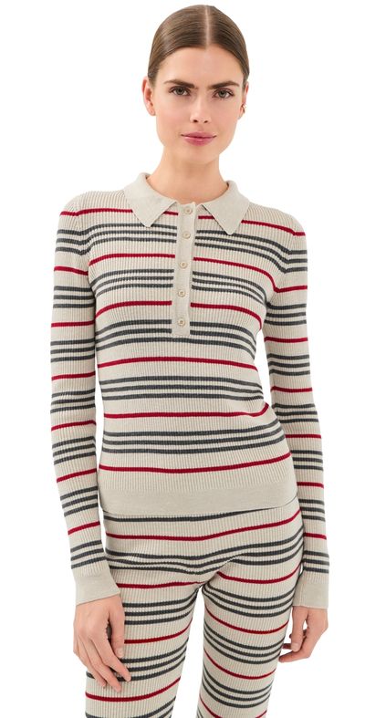 The Elder Statesman The Elder Statesman Libeccio Stripe Polo Ecru/Red/Stone