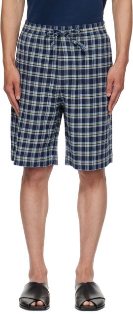 The Elder Statesman The Elder Statesman Navy Dune Plaid Fringe Beach Shorts