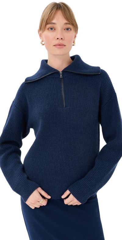 The Elder Statesman The Elder Statesman Runyon Ribbed Cashmere Half Zip Twilight