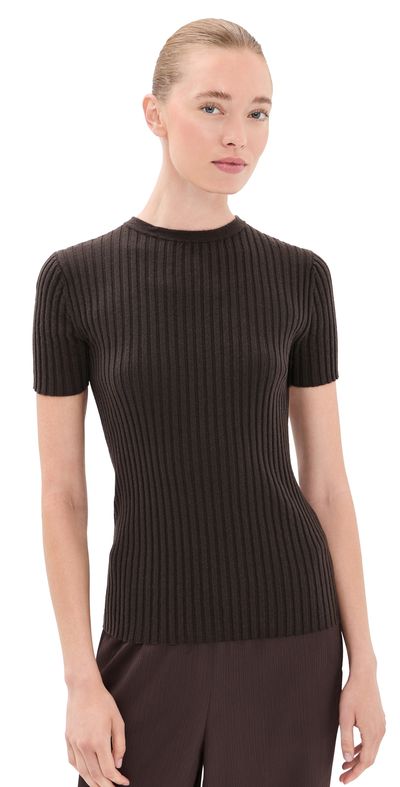 The Elder Statesman The Elder Statesman Superlight Cashmere Ellie Rib Knit Tee Espresso