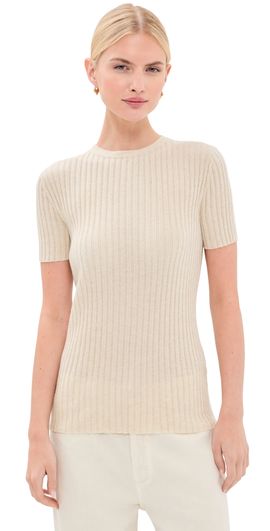 The Elder Statesman The Elder Statesman Superlight Ellie Rib Knit Cashmere Tee Natural