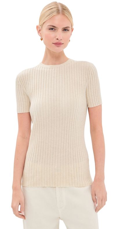 The Elder Statesman The Elder Statesman Superlight Ellie Rib Knit Cashmere Tee Natural