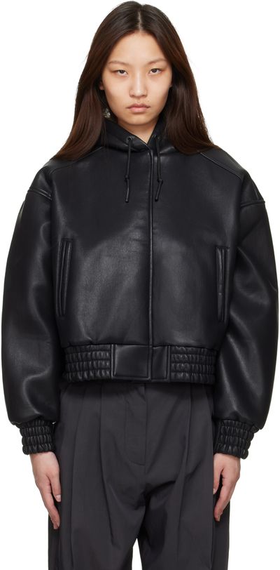 The Frankie Shop The Frankie Shop Black Jackson Bonded Faux-Leather Bomber Jacket