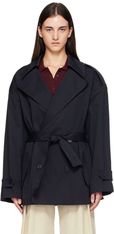 The Frankie Shop The Frankie Shop Navy Zurich Oversized Short Trench Coat