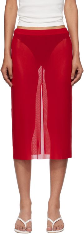The Frankie Shop The Frankie Shop Red Suva Sheer Midi Skirt