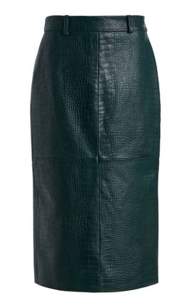 The Frankie Shop The Frankie Shop Taney CrocEmbossed Leather Midi Skirt