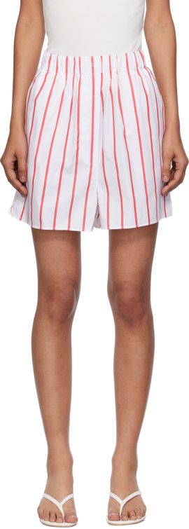 The Frankie Shop The Frankie Shop White & Red Lui Striped Cotton Boxer Shorts