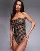 The Frolic The Frolic exclusive bandeau scallop trim swimsuit in chocolate polka dots-Brown - 4
