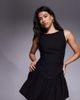 The Frolic The Frolic exclusive bengaline sleeveless slash neck hip pleat detail mini dress in black - 1