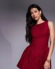 The Frolic The Frolic exclusive bengaline sleeveless slash neck hip pleat detail mini dress in burgundy-Red - 1