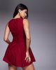 The Frolic The Frolic exclusive bengaline sleeveless slash neck hip pleat detail mini dress in burgundy-Red - 3
