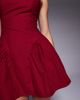 The Frolic The Frolic exclusive bengaline sleeveless slash neck hip pleat detail mini dress in burgundy-Red - 4