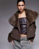 The Frolic The Frolic exclusive bouclé faux fur oversized collar and cuff detailing jacket in chocolate-Brown - 1