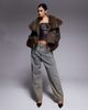 The Frolic The Frolic exclusive bouclé faux fur oversized collar and cuff detailing jacket in chocolate-Brown - 2