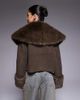 The Frolic The Frolic exclusive bouclé faux fur oversized collar and cuff detailing jacket in chocolate-Brown - 4