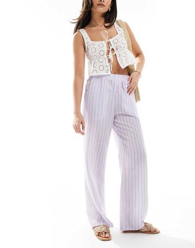 The Frolic The Frolic exclusive boxer waistband wide leg textured beach pants in pink and blue stripe-Multi