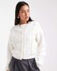 The Frolic The Frolic exclusive cable knit faux pearl button up scallop trim cardigan in cream-White - 1