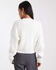 The Frolic The Frolic exclusive cable knit faux pearl button up scallop trim cardigan in cream-White - 4
