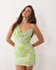 The Frolic The Frolic exclusive chiffon asymmetric cowl neck mini dress in multi abstract-White - 3