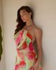The Frolic The Frolic exclusive chiffon gold hardware open cowl detail ruched mini dress in multi flower print - 1