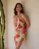 The Frolic The Frolic exclusive chiffon gold hardware open cowl detail ruched mini dress in multi flower print - 4