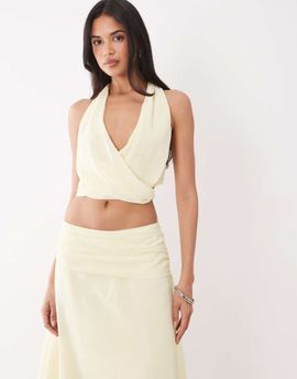 The Frolic The Frolic exclusive chiffon halter tie neck side detail top in lemon - part of a set-Yellow