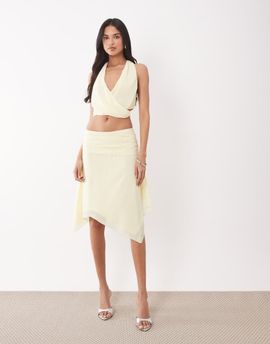 The Frolic The Frolic exclusive chiffon handkerchief hem midi skirt in lemon - part of a set-Yellow