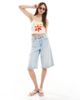 The Frolic The Frolic exclusive contrast trim hibiscus logo print halterneck crop top in cream-White - 2