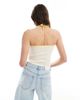 The Frolic The Frolic exclusive contrast trim hibiscus logo print halterneck crop top in cream-White - 4