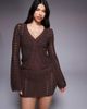 The Frolic The Frolic exclusive cotton blend crochet knit split front flare sleeve beach top in chocolate - part of a set-Brown - 1