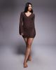 The Frolic The Frolic exclusive cotton blend crochet knit split front flare sleeve beach top in chocolate - part of a set-Brown - 3