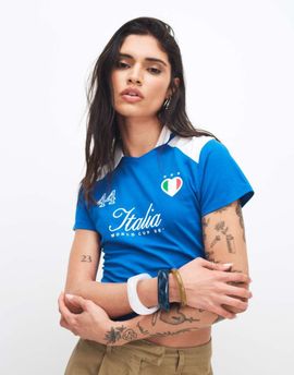 The Frolic The Frolic exclusive cotton 'Italia' script soccer collared baby tee in cobalt blue