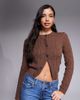 The Frolic The Frolic exclusive cotton rich cable knit split front cardigan in chocolate-Brown - 1