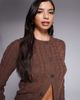 The Frolic The Frolic exclusive cotton rich cable knit split front cardigan in chocolate-Brown - 3