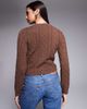 The Frolic The Frolic exclusive cotton rich cable knit split front cardigan in chocolate-Brown - 4