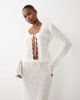 The Frolic The Frolic exclusive cotton rich open crochet scallop edge tie split front long sleeve beach top in cream - part of a set-White - 1