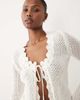The Frolic The Frolic exclusive cotton rich open crochet scallop edge tie split front long sleeve beach top in cream - part of a set-White - 3