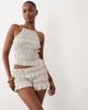 The Frolic The Frolic exclusive cotton rich shirred high neck halterneck sleeveless top in cream multi stripe - part of a set-Blue - 1