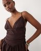 The Frolic The Frolic exclusive cotton ruched waist full skirted cami mini dress in chocolate-Brown - 4