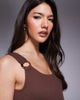 The Frolic The Frolic exclusive crinkle resin ring strap detail scoop neck swim shorts in chocolate-Brown - 3