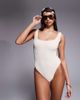 The Frolic The Frolic exclusive crinkle scoop neck low back swim shorts in cream-White - 1